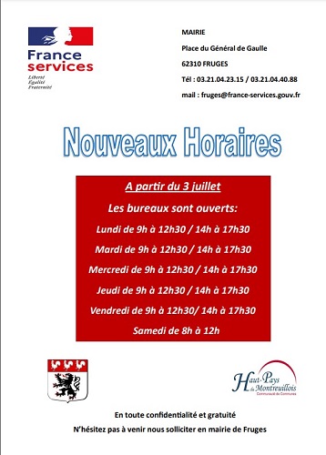 Nouveaux horaires France Services 